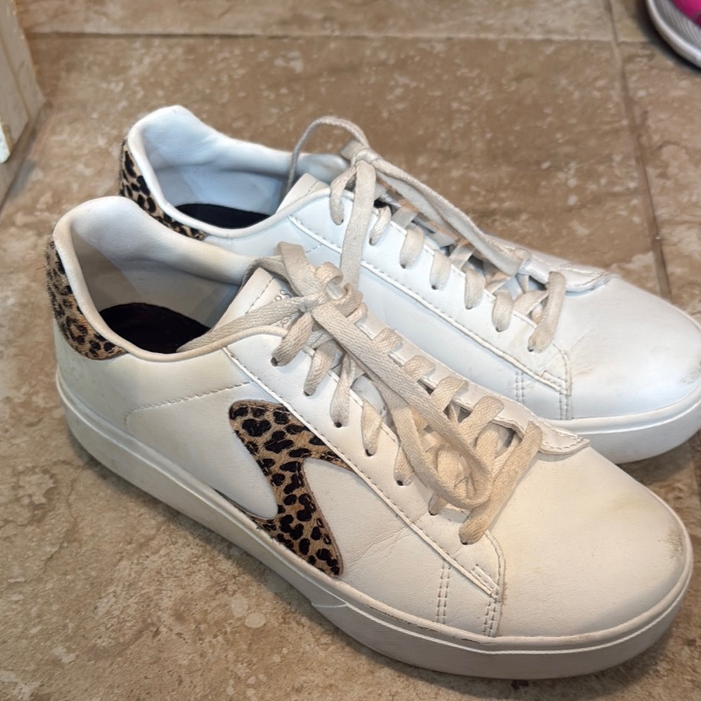 White Sneakers with Leopard Print Accents